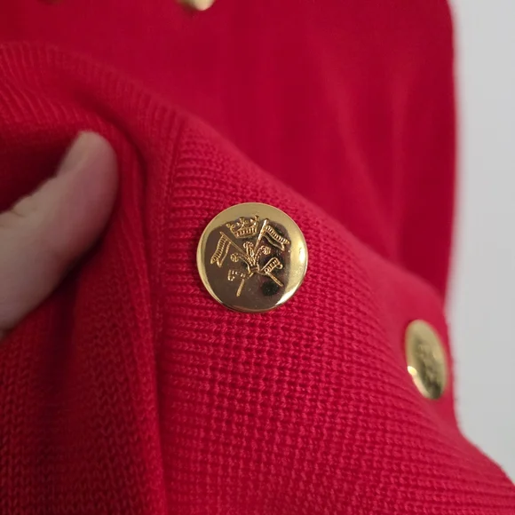 Vintage Straven Bright Red Ribbed Wool Cardigan with Gold Buttona - Picture 7 of 9